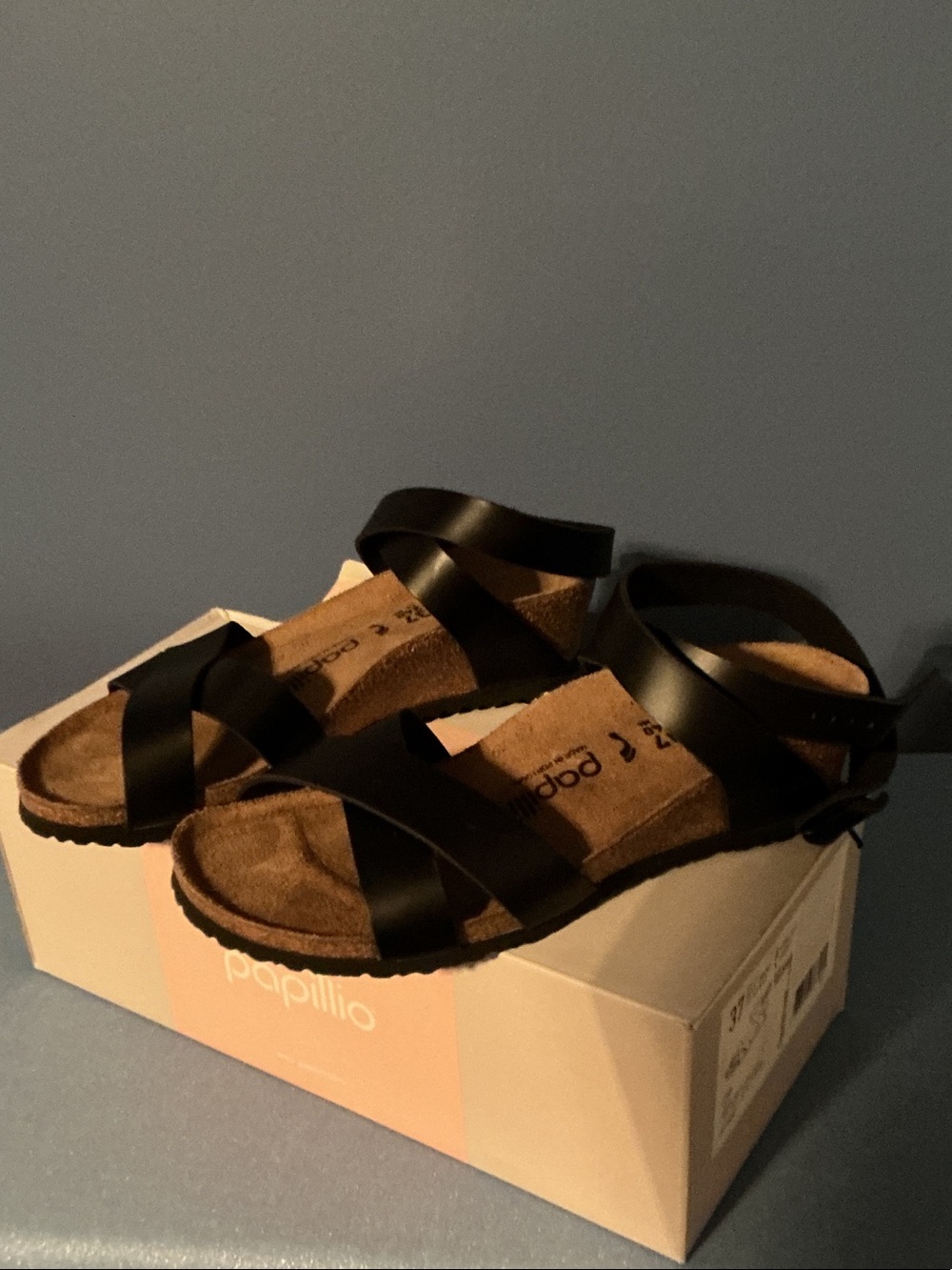 Papillio Black Crisscross Ankle Strap Sandals